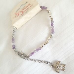 New Silver Amethyst Turtle Rhinestone Ankle Bracelet